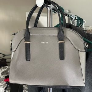 Kenneth Cole Reaction gray and black purse with removable strap.